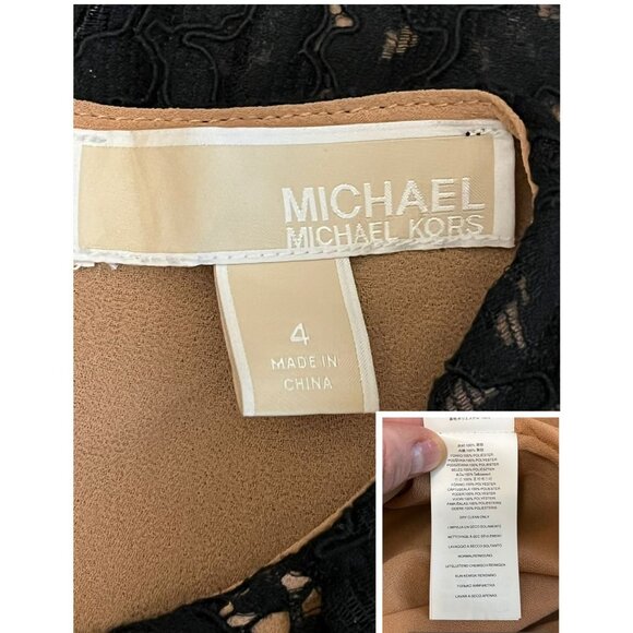 Michael Kors Lace Dress Black Puff Sleeve Nude Lining Floral Overlay Party SZ 4 - Picture 11 of 14